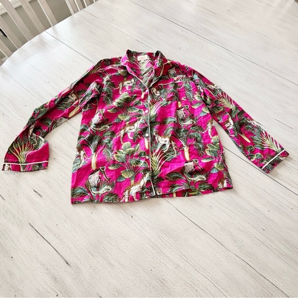 LILIBELLE Women’s Pink Palm Cheetah Monkey Print Button Up Pajama Top Size XS - Picture 2 of 8